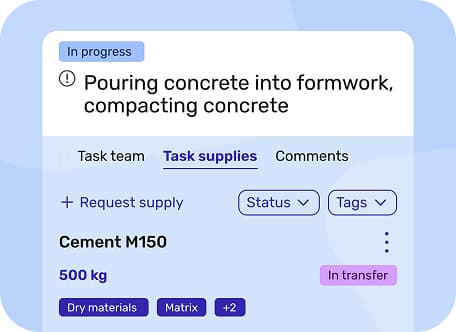 Organization of work at the facility